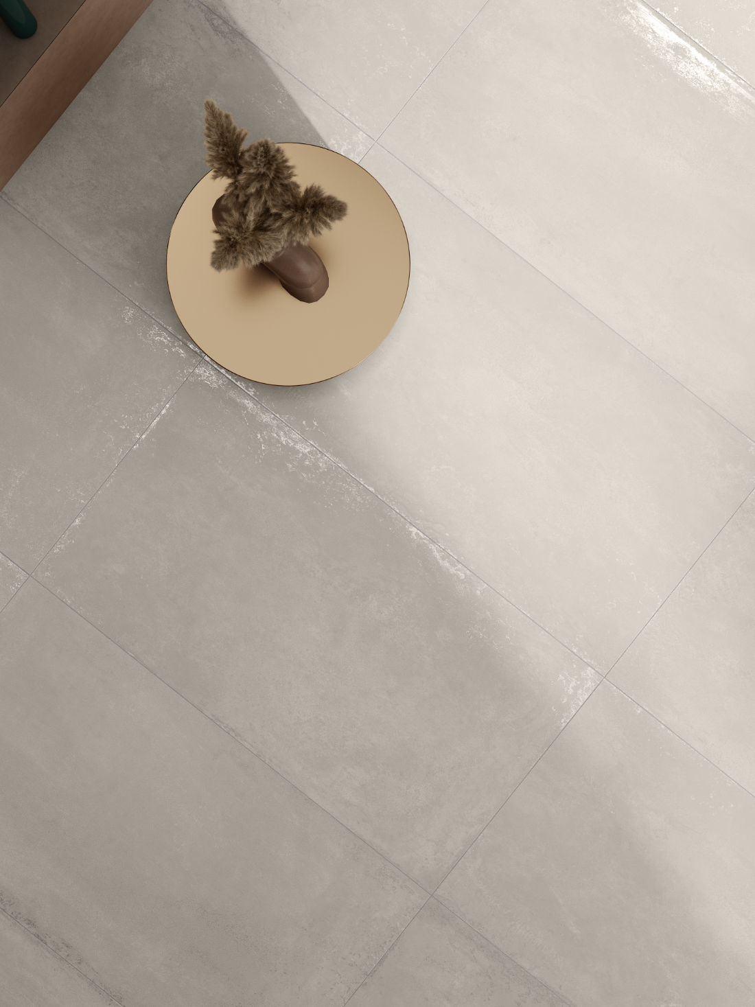 Overhead view of a CarvoTech Iron floor, showing the grout grid and weathered surface movement